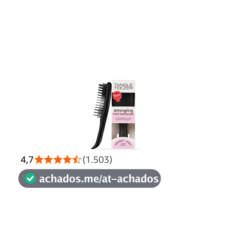Escova de cabelo desembaraçadora The Mini Ultimate Detangler para todos os tipos de cabelo, ideal para o uso em fios úmidos. Cor: Preta