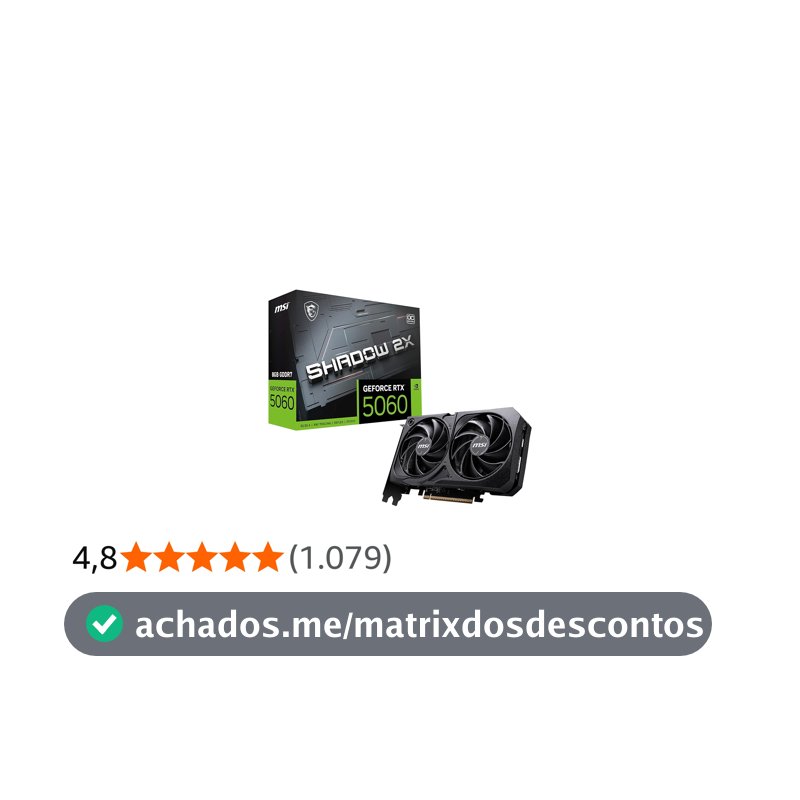 Placa de Video MSI RTX 5060 Shadow 2X OC, 8GB, GDDR7-912-V537-037