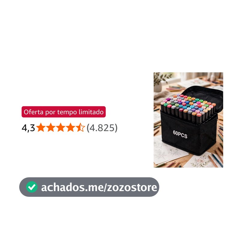 Kit de 60 Canetas Marcador Permanente Ponta Dupla Coloridas para Desenho Profissional Escolar Infantil com Estojo Organizador Base Artista Canetinhas Hidrográficas Alcool Caneta para Colorir