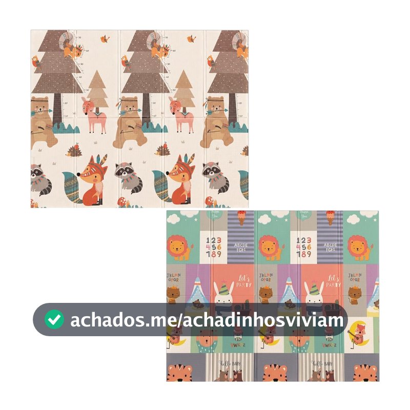 Tapete de Atividades Para Bebês e Crianças Dobrável, Impermeável e Dupla Face 200x150 10mm - Raposa e Animais Diversos
