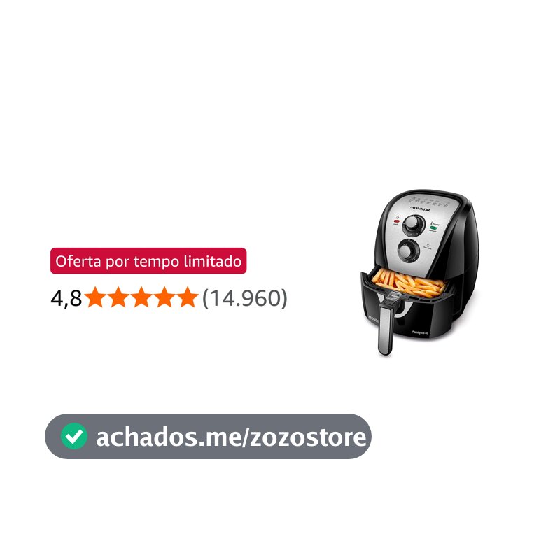 MONDIAL Fritadeira Sem Óleo Air Fryer 4L, Preto/Inox, 1500W, 110V - AFN-40-BI