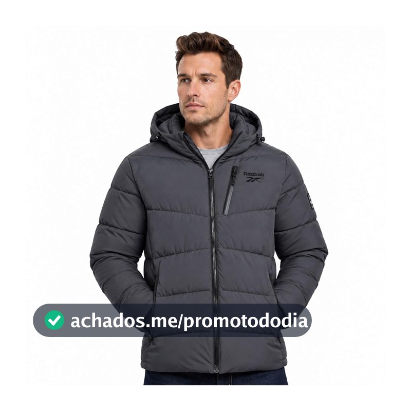 REEBOK Jaqueta Masculina de Inverno Acolchoada Quente com Capuz e Bolsos, Casaco Resistente ao Clima Preto