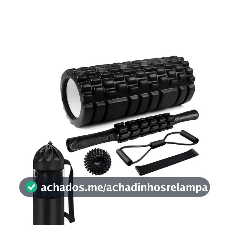 Kit 5 em 1 de Rolo de Massagem para Tecidos Profundos, Conjunto de Fitness de Alta Densidade com Rolo de Espuma, Bastão Massageador, Tensionador, Bola e Faixa Elástica para o Corpo Inteiro (Preto)
