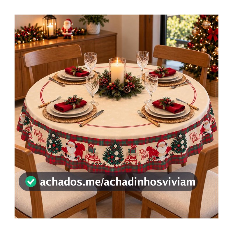 Toalha de Mesa Natal Linhão 140cm Redonda