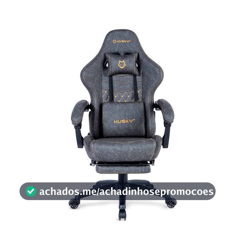 Cadeira Gamer Husky Tempest 700, Até 145kg, Almofadas, Reclinável 150º, PU, Descanso para Pés, Cinza - HCG700CZ