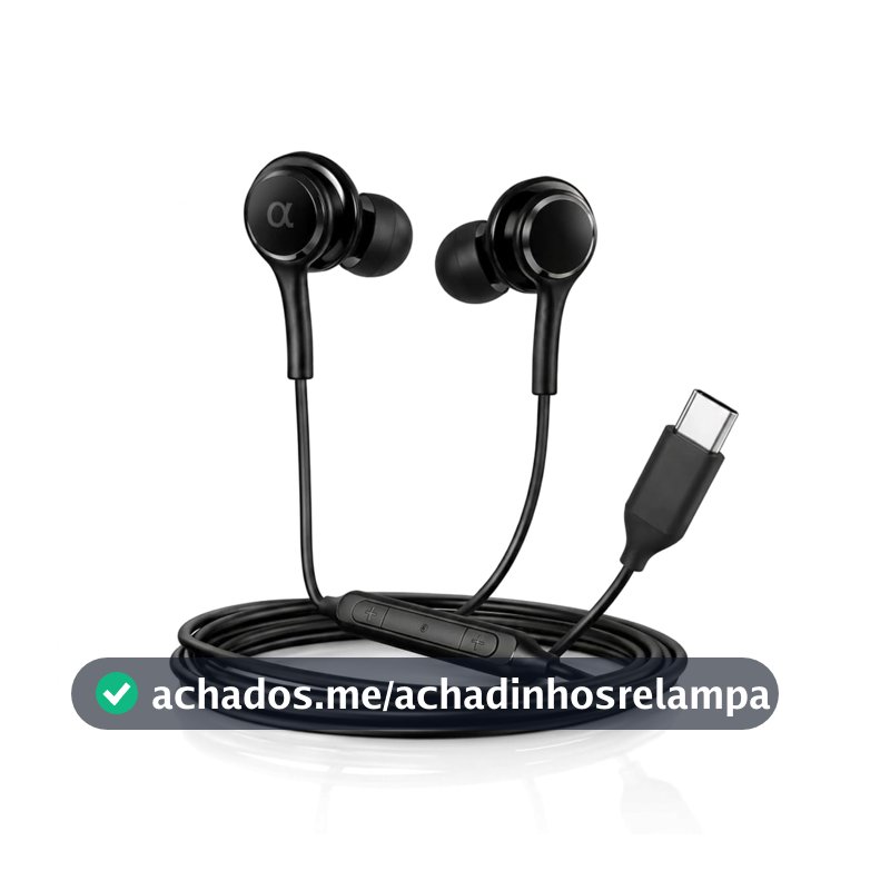 Fone de Ouvido com Fio Tipo C com Microfone Intra-Auricular (Preto Borracha)
