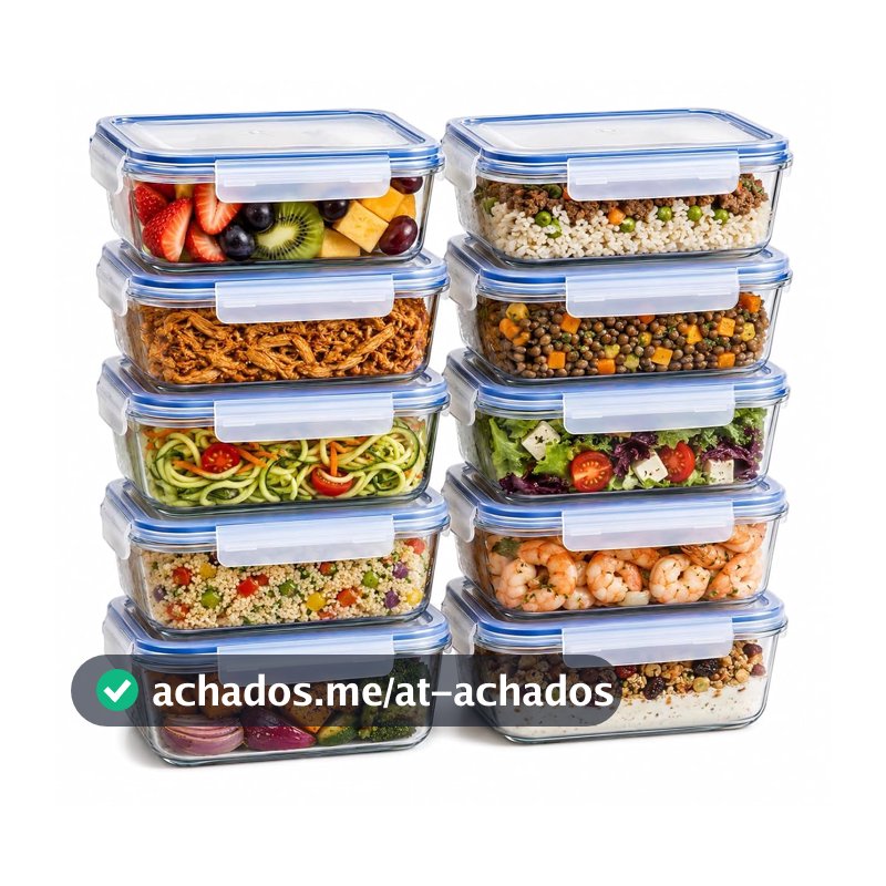 Kit 10 Potes de Vidro Herméticos 640ml com Tampa e 4 Travas