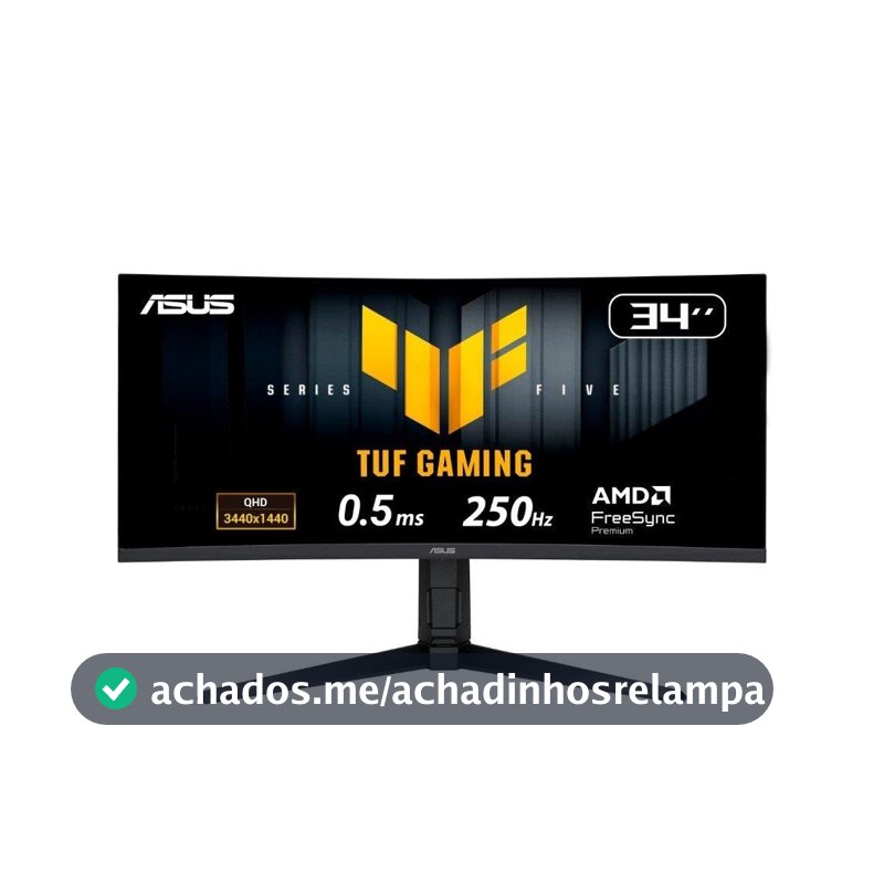 Monitor Gamer Curvo ASUS TUF 34"", WQHD, 250Hz, 0.5ms, Fast VA, FreeSync Premium, Altura Ajustável, Som Integrado, Preto - VG34WQML5A