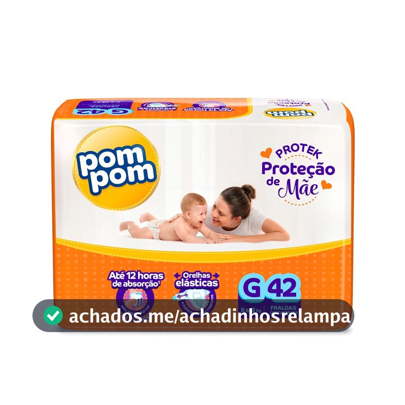 Fralda Pom Pom Protek Proteção de Mãe Mega G 42 Unidades