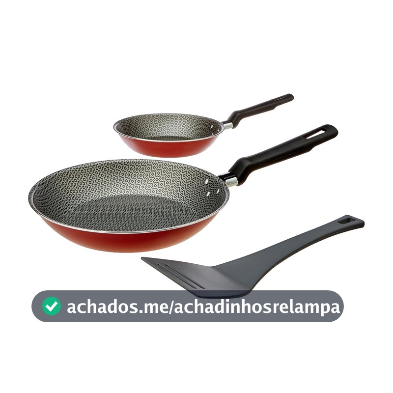 Jogo de Frigideiras Tramontina Loreto em Alumínio com Revestimento Interno e Externo Antiaderente Starflon T1 com Cabos de Baquelite Vermelho 3 Peças