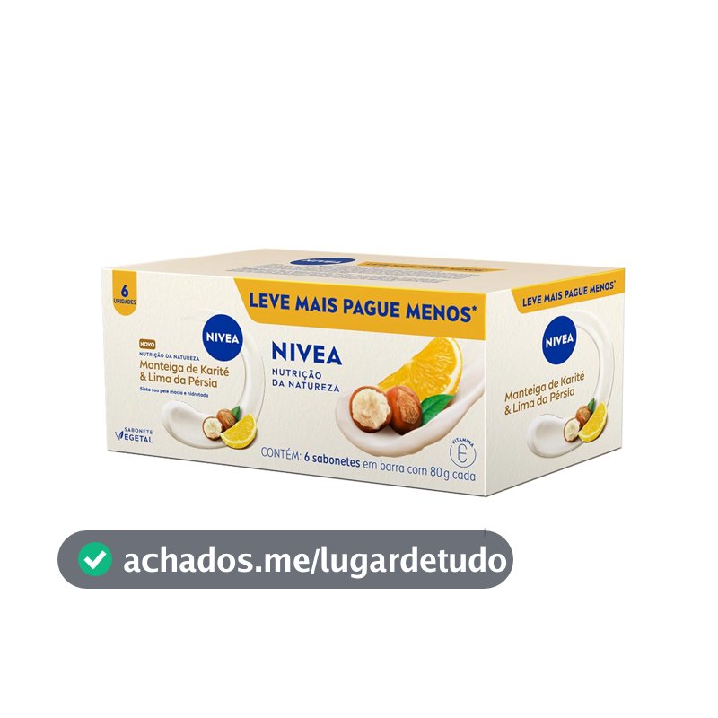 NIVEA Sabonete Vegetal Nutrição Da Natureza Manteiga De Karité & Lima Da Pérsia 80g (6 un.), Limpeza Delicada, Banho, Pele Macia e Hidratada, Fórmula Natural