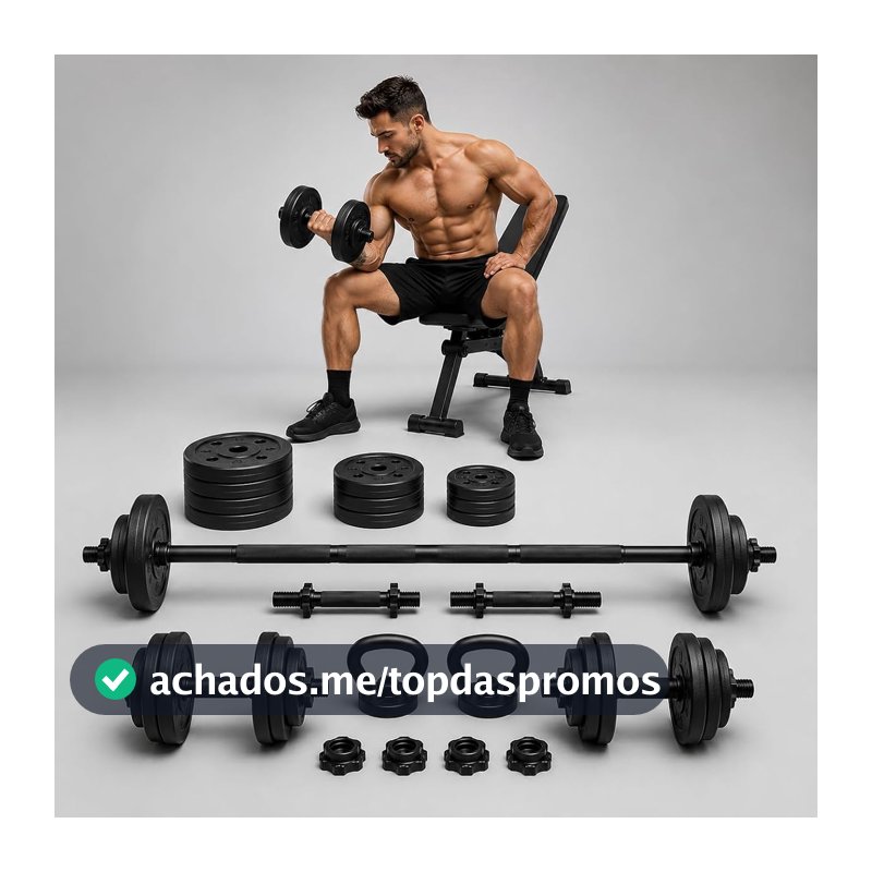 Kit de Halteres Ajustável 6 em 1 15kg com Barra Longa, Barra Curta, Kettlebell e Apoio para Flexões, Pesos Multifuncionais para Musculação e Treino Completo em Casa, Pegada Antiderrapante para Academia