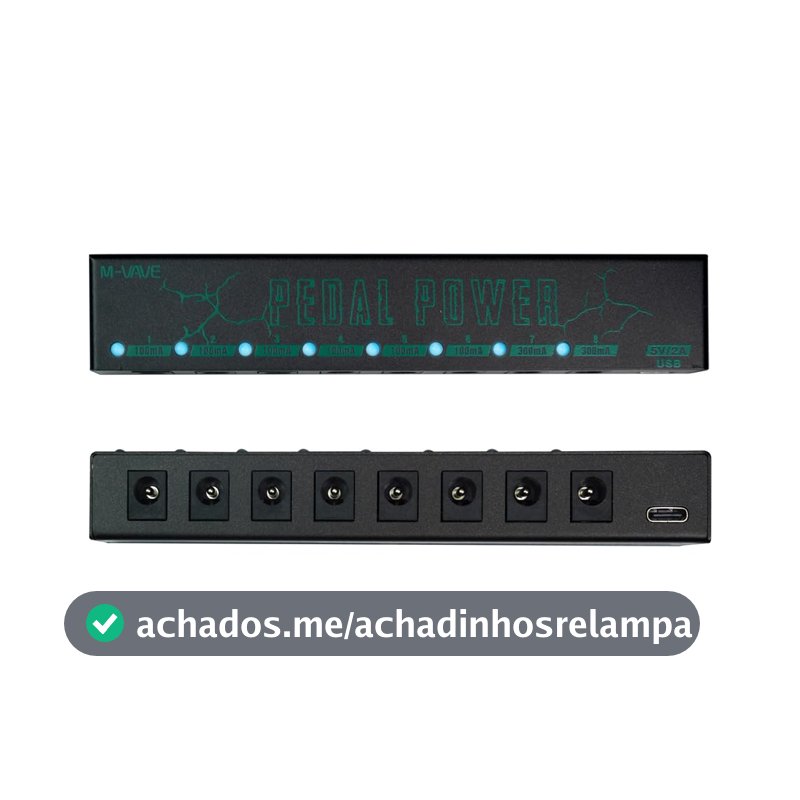 M-VAVE Fonte Alimentação 8 Saídas M-VAVE PEDAL POWER para Pedaleira Guitarra - 6x9V 100mA + 2x9V 300mA Proteção Contra Sobrecarga LED Indicador Portátil USB-C Inclui 8 Cabos DC Ideal Estúdio/Palco