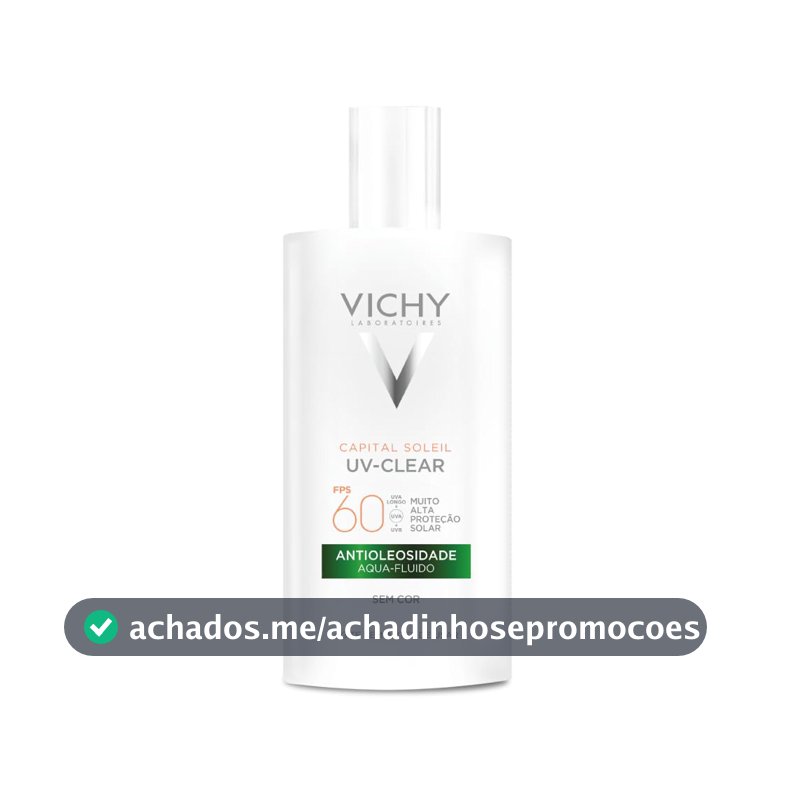 Vichy Capital Soleil UV-Clear Protetor Solar Facial Antioleosidade e Antiacne Sem Cor, Toque Seco FPS 60, com Niacinamida e Ácido Salicílico, Acabamento Invisível, 40g