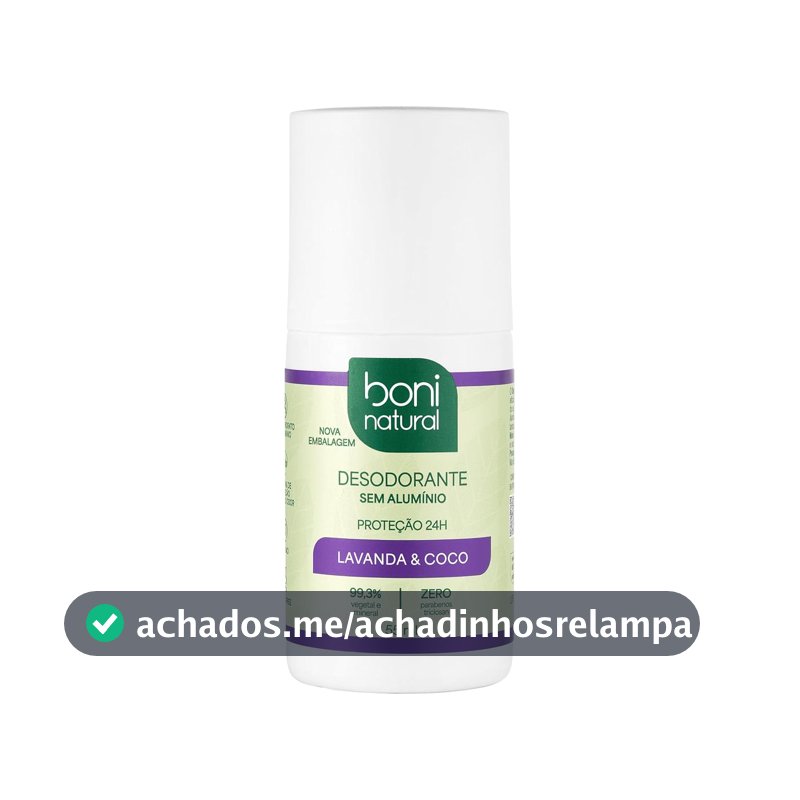 Desodorante Roll-On sem Alumínio, Natural, Vegetal e Vegano, Coco e Magnésio, com Perfume Suave de Lavanda, Boni Natural, 55ml