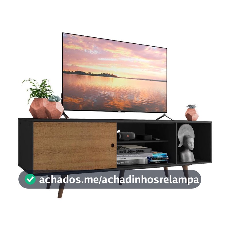 Madesa Rack Dubai para TV até 65 Polegadas com Pés em PVC - Preto/Rustic - 160x53x39 cm - MDP - Sala de Estar