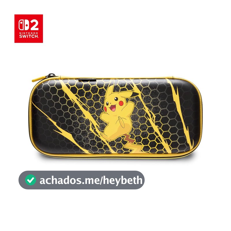 PowerA Case Slim de Proteção para Nintendo Switch 2 - Pikachu Storm, Oficialmente licenciado, Estojo de proteção, Armazena até 10 cartões de jogo, Protetor de Tela acolchoado, Suporte integrado para jogar