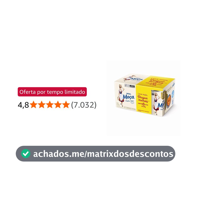 Pack Leite Condensado MOÇA Integral Lata 395g com 6 unidades