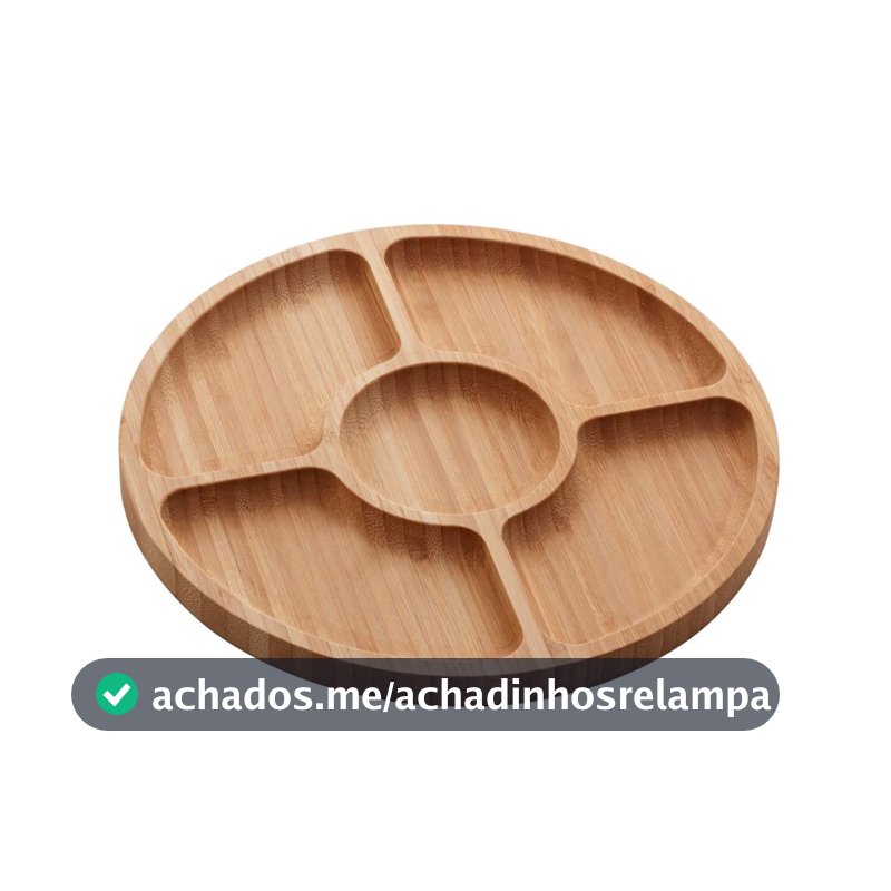 LYOR - Petisqueira de Bambu com 5 Divisórias Round 25cm x 25cm x 1,6cm