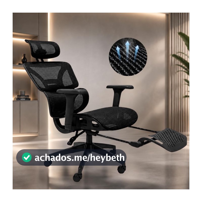 Cadeira Ergonômica Escritório Reclinável Vmstark com Apoio para Pés Ajuste Lombar Pescoço até 150kg (Preto)