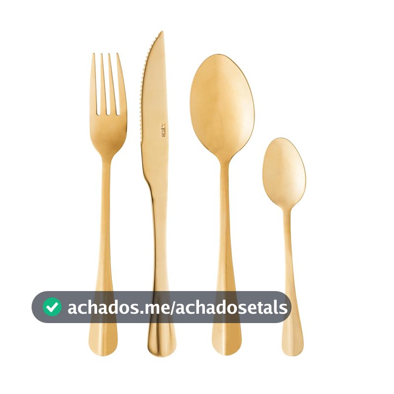 LYOR - Faqueiro de Aço Inox Positano Dourado 24 Peças - Jogos de Talheres - Mesa Posta - Utensílios de Cozinha, Enxoval, Casamento, Decoração
