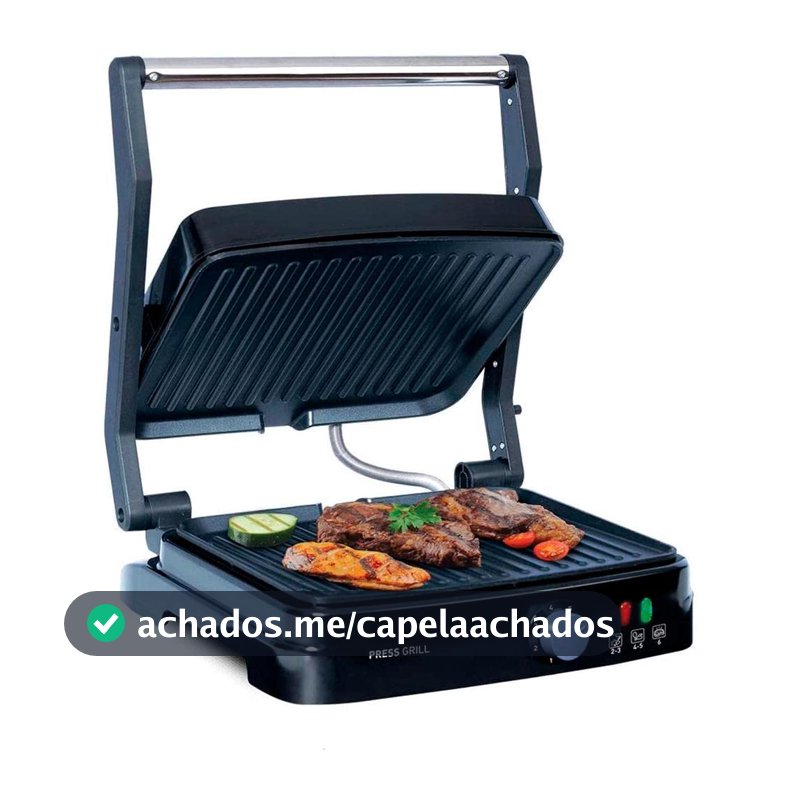 Grill Elétrico Mallory Asteria – Multifuncional, Placas Antiaderentes, 180º de Abertura, Controle de Temperatura 5 Posições- 127V