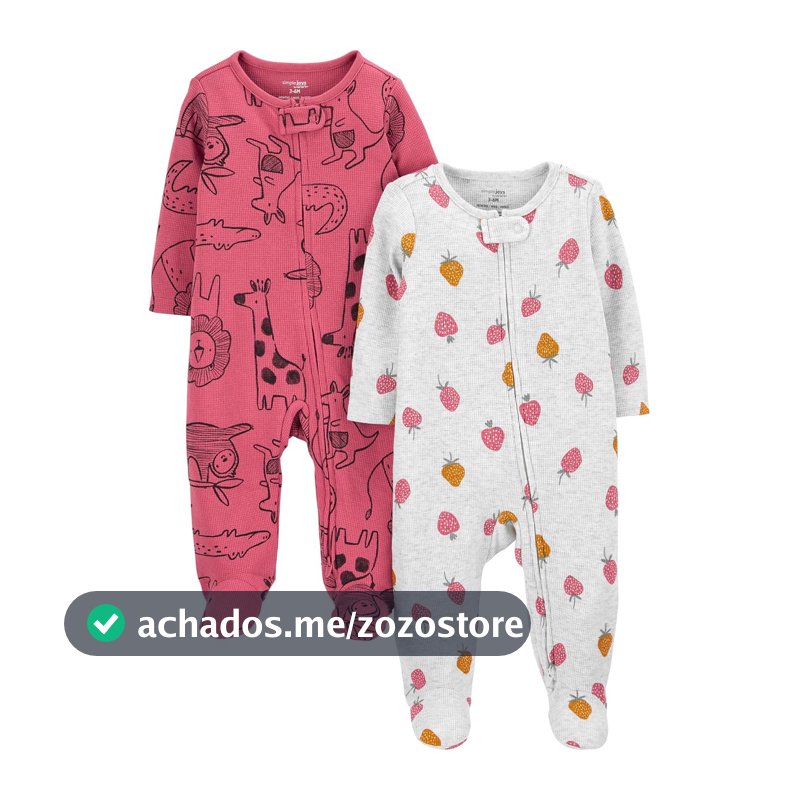 Macacão de dormir para bebês 2-way Zip Thermal Footed Sleep and Play, Pack of 2 Simple Joys by Carter'sMeninas