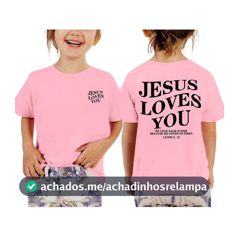 Lytiarul Camiseta "Jesus Te Ama" - Camisetas Cristãs com Jesus para Meninas - Camisetas Religiosas Inspiradoras - Blusas com Versículo Bíblico para Crianças de 3 A 12 Anos (Rosa, 130)