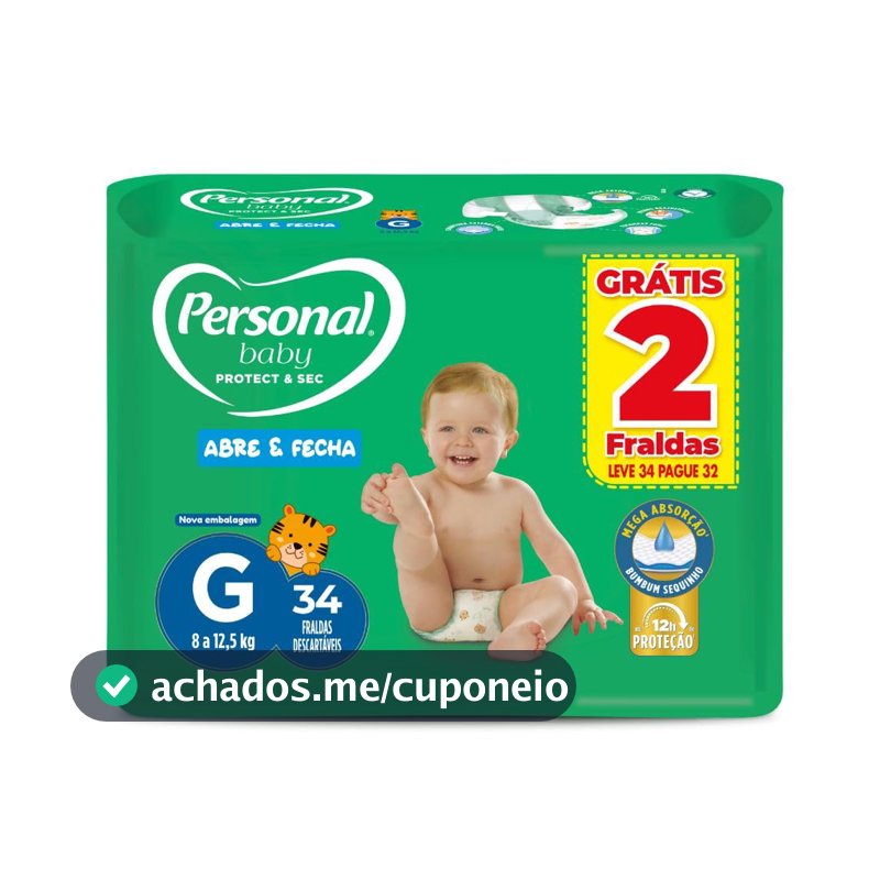 Fralda Infantil Personal Baby Protect e Sec G Mega 9x34pads Leve 34 pague 32 Unidades