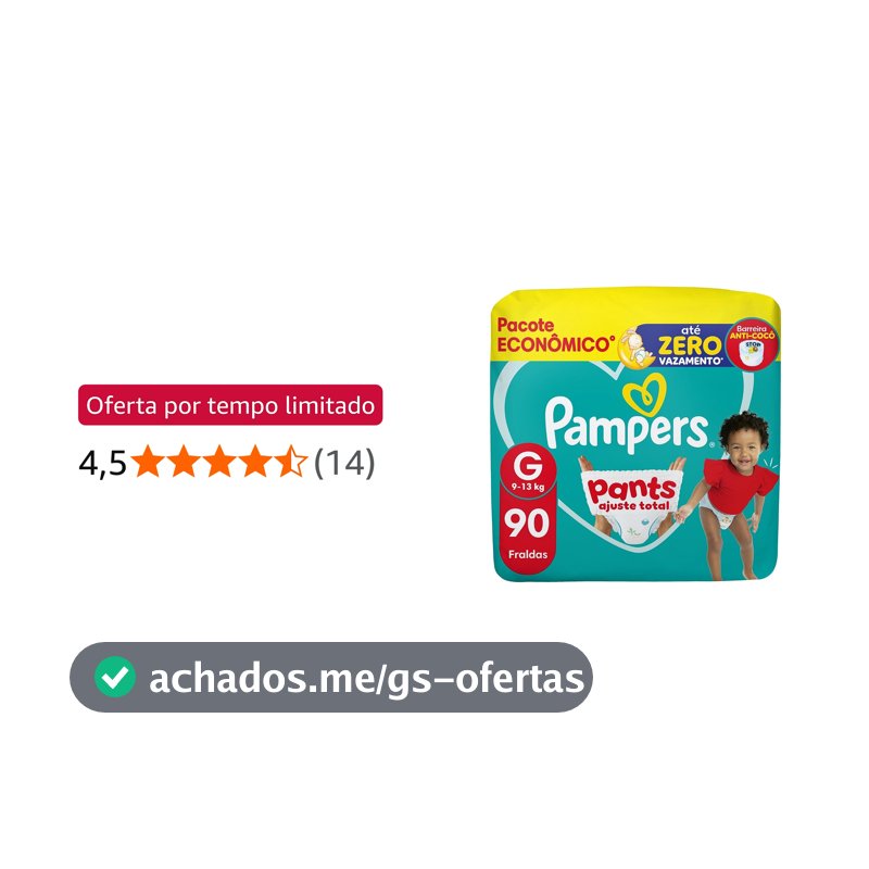 Fralda Pampers Pants Ajuste Total Tamanho G, 90 Unidades