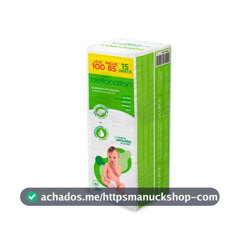 Bellacotton Algodão Quadrado Baby 100% Algodão Macio – 100 Unidades