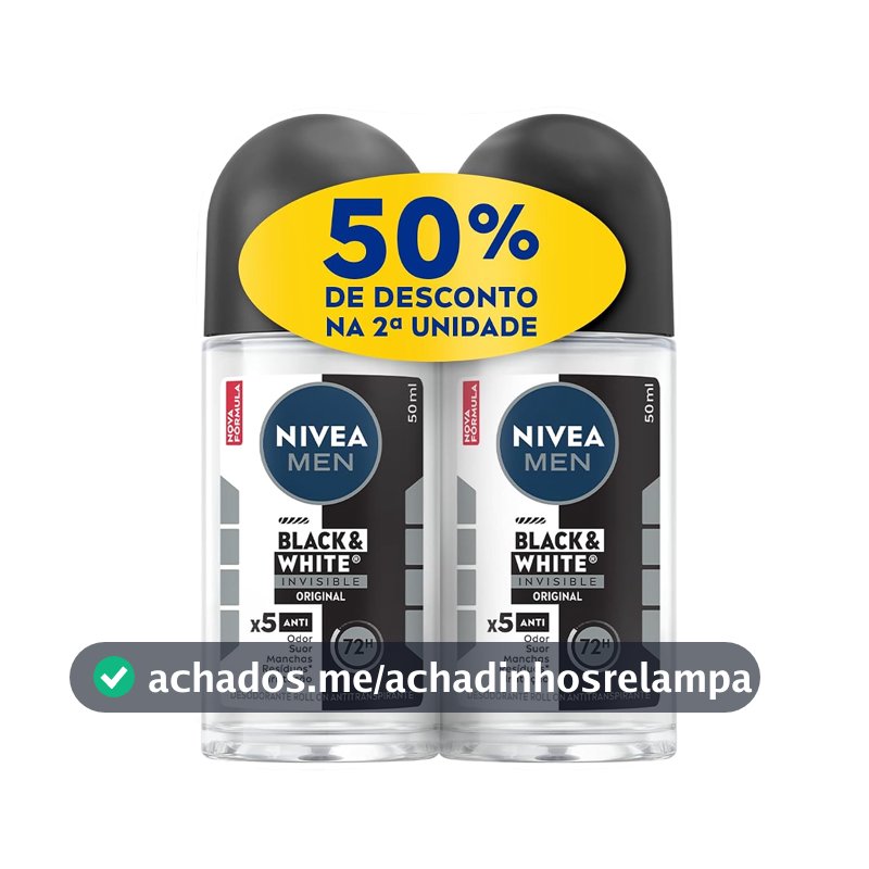 NIVEA Kit MEN Desodorante Antitranspirante Roll On Invisible for Black & White 50ml