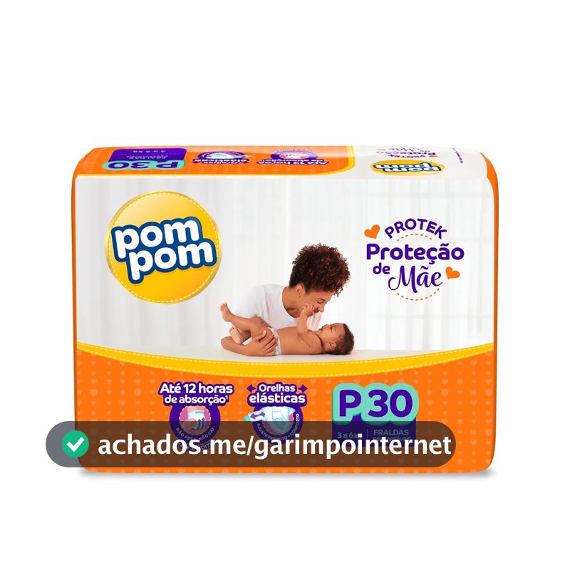 Fralda Pom Pom Protek Proteção de Mãe Jumbo P 30 Unidades