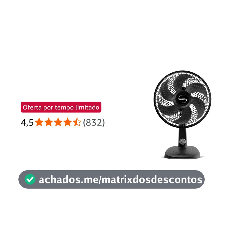 Ventilador de Mesa Mallory Turbo Compact 30 cm, Silencioso, Hélice de 6 pás, Grade Especial em Sistema TS, Máxima Vazão e Mínimo Ruído -127V