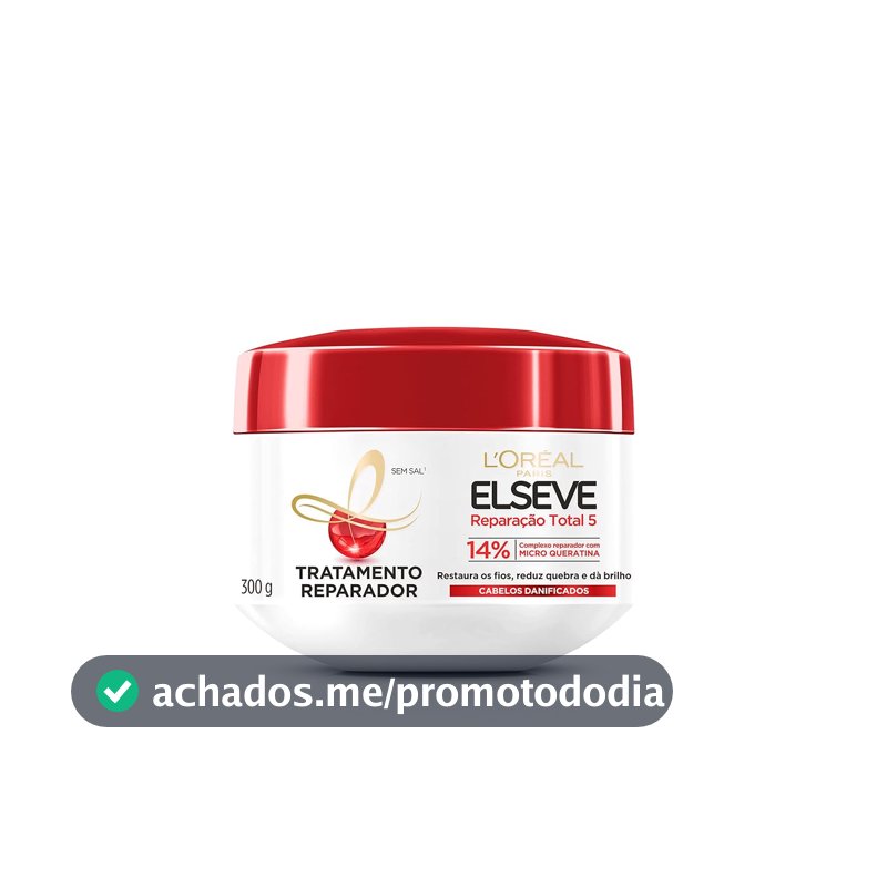 L'Oréal Paris Elseve Reparação Total 5+ Creme de Tratamento, Repara os 5 Sinais de Danos como Quebra e Ressecamento com Cicatri-Ceramida, Recupera, Hidrata e Dá Brilho, 300g