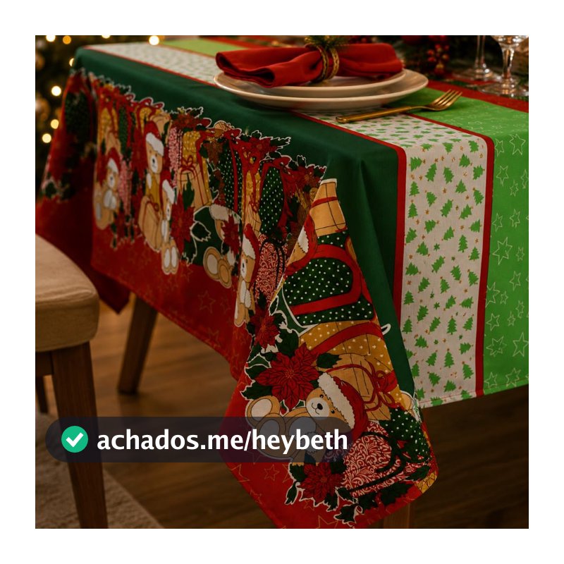Toalha de Mesa 2,20m x 1,50m Oxford Estampada Natalina Natal Para Mesa De 6 lugares (Ursinhos 2)