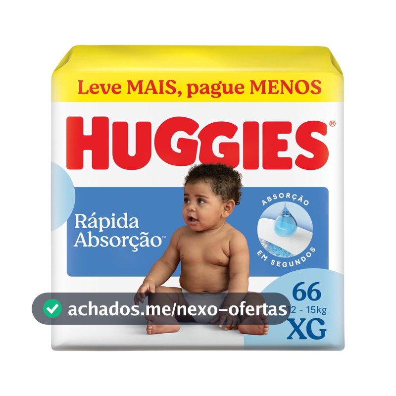 Huggies Fralda Descartável Rápida Absorção XG - 66 Un (embalagem pode variar)