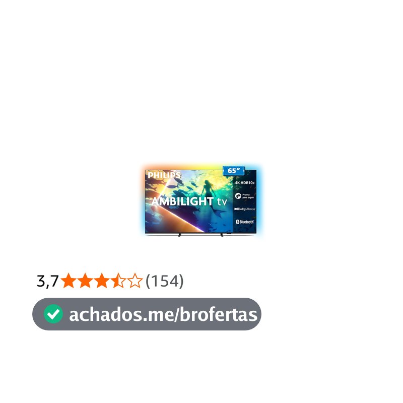 PHILIPS, Smart TV Ambilight 65" 4K, Titan OS, 65PUG8100/78, Comando de Voz, HDR10+/Dolby Atmos, VRR/ALLM, Bluetooth