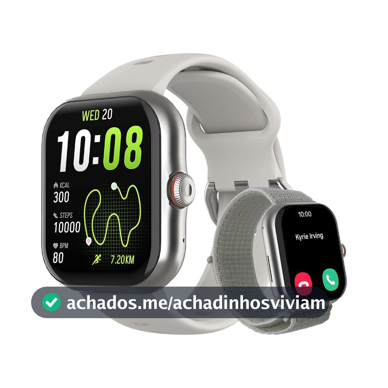 Bettdow SmartWatch GPS, Relogio Smartwatch Feminino e Masculino, 1,85 polegadas HD AMOLED, chamada Bluetooth, Esportivos relógio com voz por IA, Compatível com Android iOS, 2 Pulseiras (Prata)