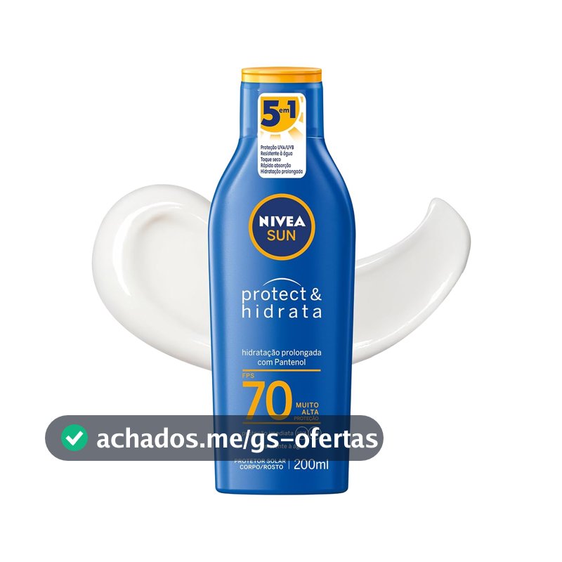 NIVEA SUN Protetor Solar Protect & Hidrata FPS 70 200ml, Muito Alta Proteção UVA/UVB, Hidratação Prolongada, Rápida Absorção, Pantenol, Cuidado Solar Corporal e Facial