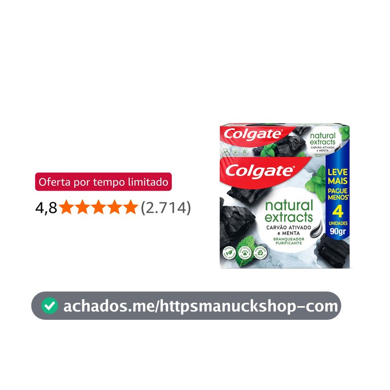 Colgate Natural Extracts Carvão Ativado Creme Dental, 90g, 4 Unid