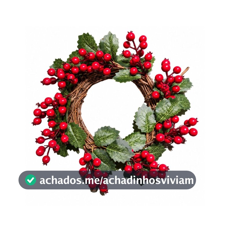 Guirlanda de Natal 35cm com Folhas Verdes e Frutinhas Vermelhas