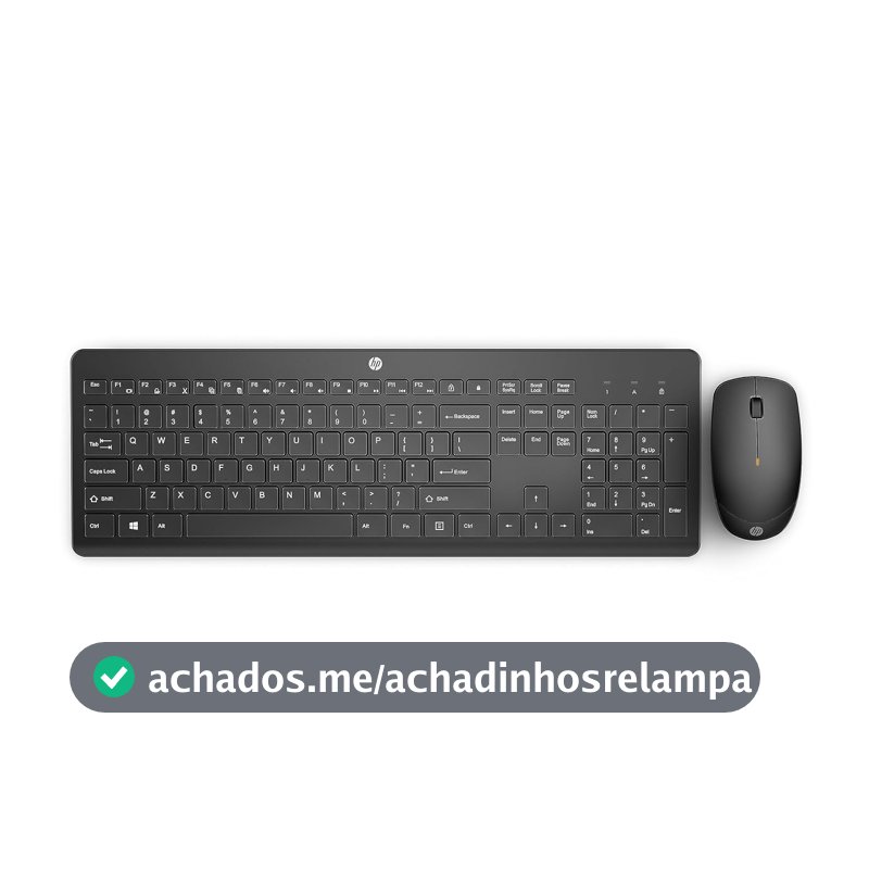 Combo de Teclado e Mouse Ergonômico Sem Fio HP 230 - com Dongle USB Wireless, Digitação Silenciosa, Design Elegante, Até 12 Meses de Bateria, Layout BR, Preto (18H24AA#AC4)