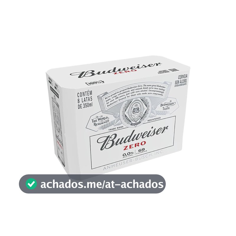 Cerveja Sem Álcool Budweiser, Lata 350ml, Pack com 8 unidades
