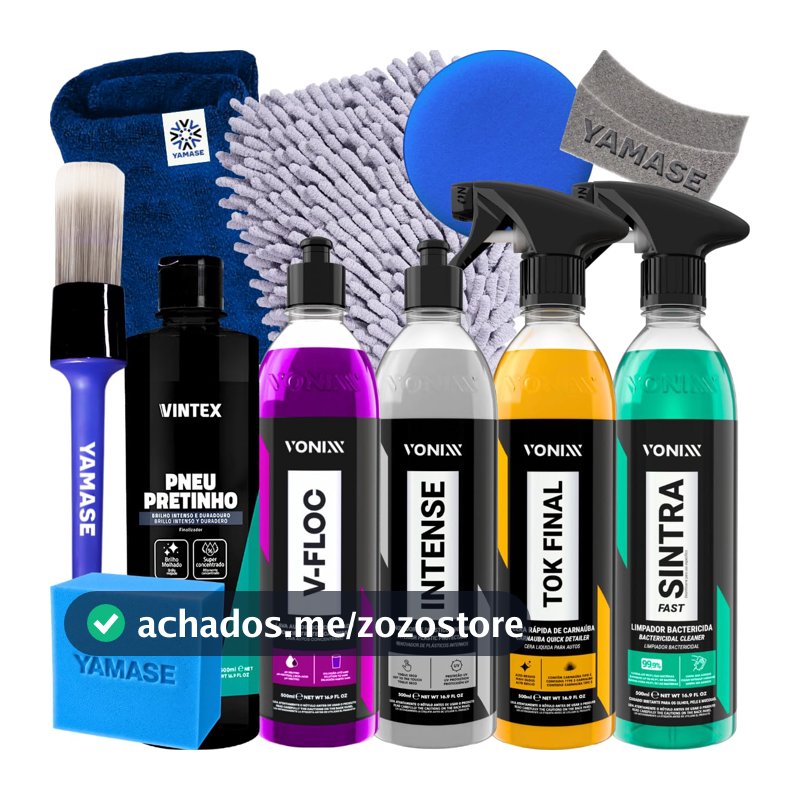 Kit Lavagem Completa Shampoo Cera Tok Final Intense Sintra Fast Pneu Pretinho Acessórios