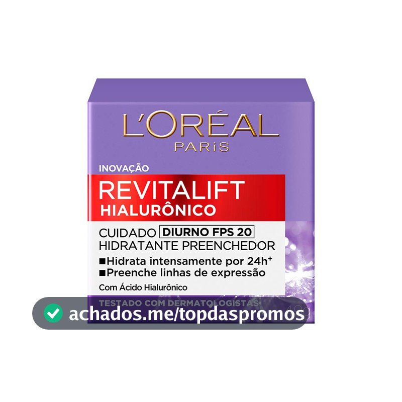L'Oréal Paris Revitalift Hialurônico Creme Hidratante Facial Antirugas Diurno, Reduz Linhas Finas, Uniformiza a Pele, Melhora a Textura e Firmeza, 49g