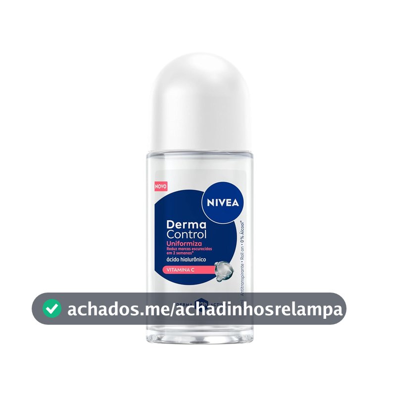 NIVEA Desodorante Antitranspirante Roll-on Derma Control Uniformiza 50ml, Proteção 72h, Reduz Marcas Escurecidas, Ácido Hialurônico, Pele Uniforme
