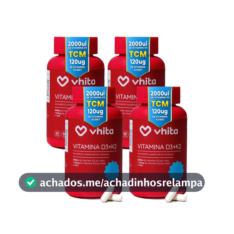 Vitamina D3 K2 MK7 2000ui 60 Cápsulas (60 dias cada pote) - 4 unidades