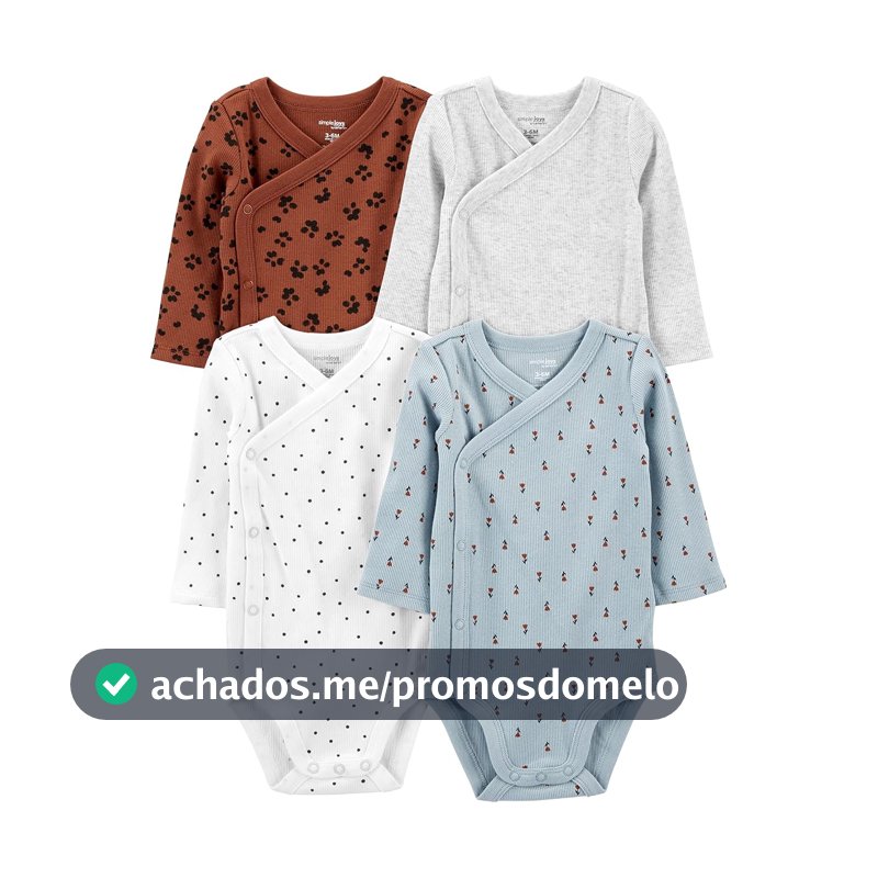 Simple Joys by Carter's Pacote com 4 bodies unissex com botões laterais