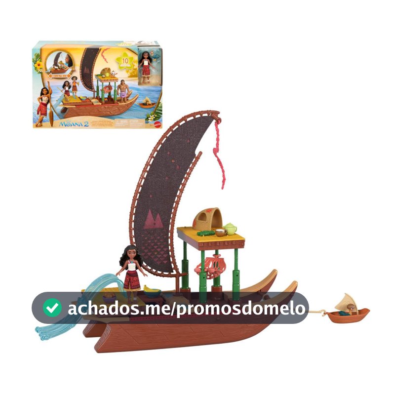 Moana 2 Conjunto de Brinquedo Barco de Aventuras com Mini Boneca e Acessórios para crianças a partir de 3 anos